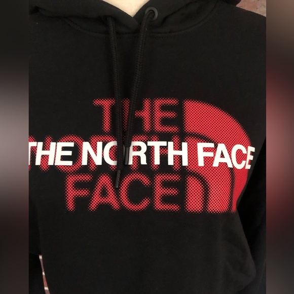NWT The North Face Hoodie Cropped Black Red Logo Relaxed Fit Sweatshirt XS - Picture 4 of 8